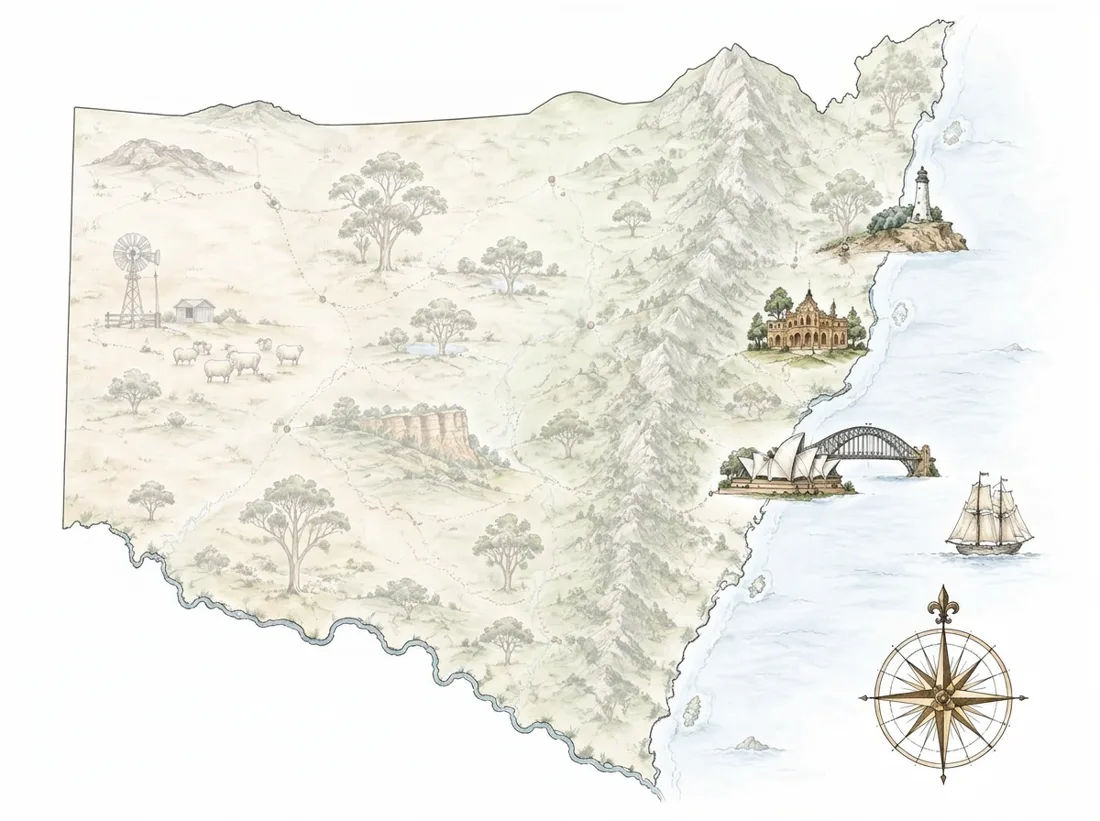 Hand-drawn illustrated map of New South Wales showing Sheer Force Engineering service areas