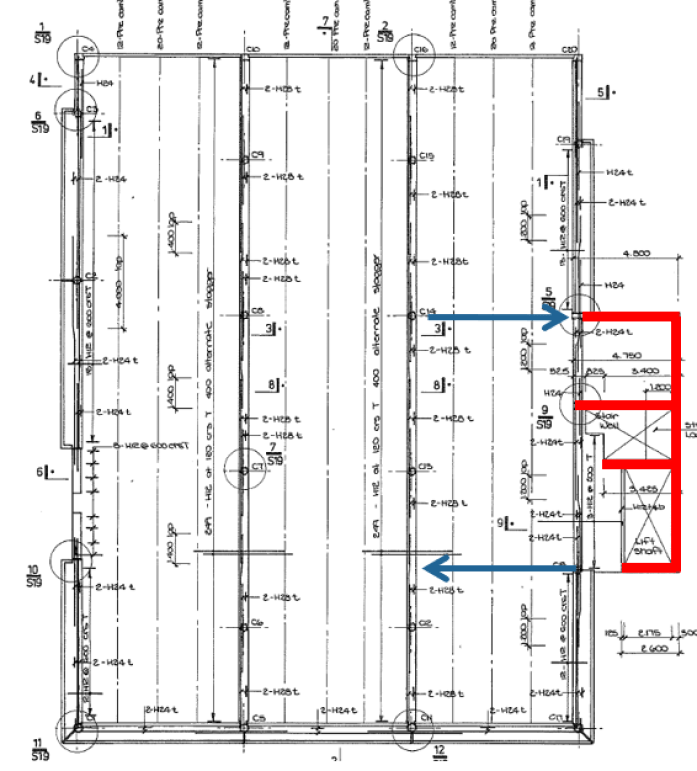 Push-pull coupling force which would have been generated between the floor diaphragm and building core. This was caused by the torsional response of the building due to eccentricity between the centre of mass and centre of stiffness of the building.