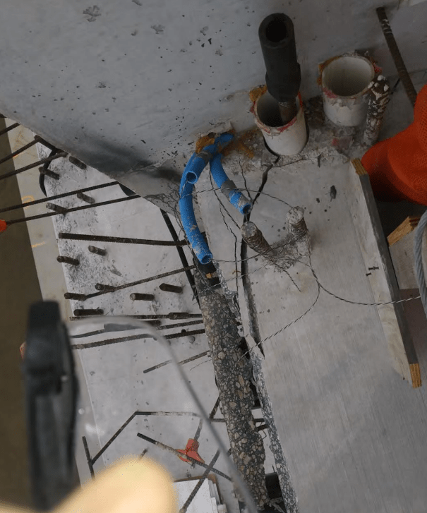 Image taken vertical view at the FIU bridge truss bottom deck where it meets member 11