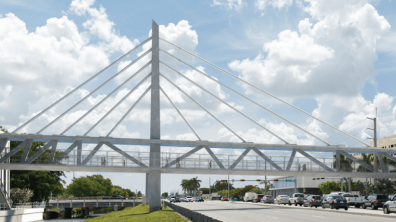 Elevation view of the FIU bridge with structural form resembling a truss element.