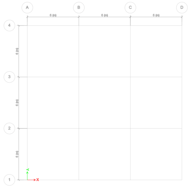 Example snapshot of grids set up in ETABS viewed using "plan view"