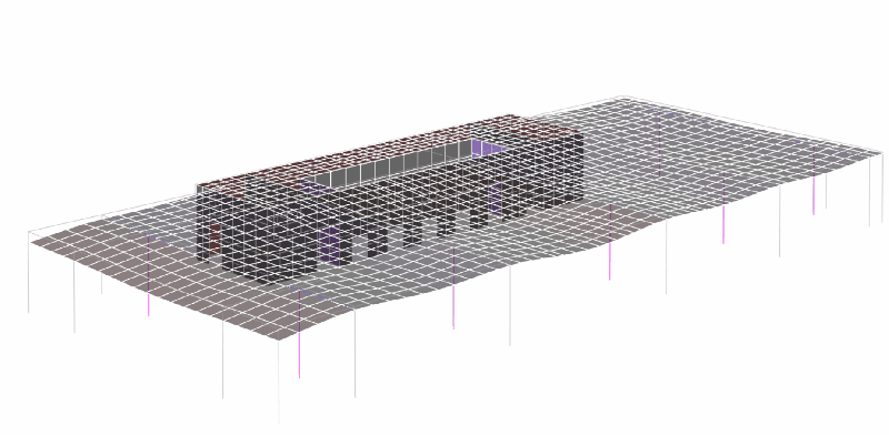 An isolated single floor from an example building with animation of self-weight deflected shape.  Checking the deflected shape animation for your floors is a great way to ensure your ETABS model is correct.