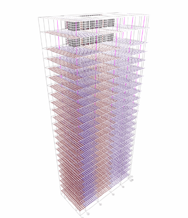 Side by side deflected shape animation for a shell vs membrane slab (shell on the right).  In this occasion, support beams have been added in the left-right direction.